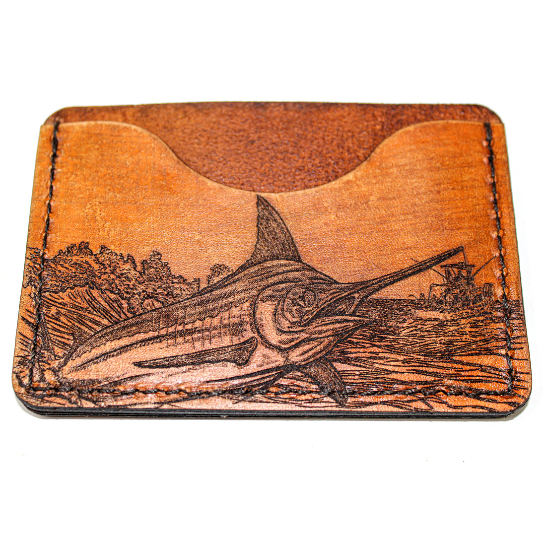 Leather Card Holder Mens Wallet -  Blue Marlin