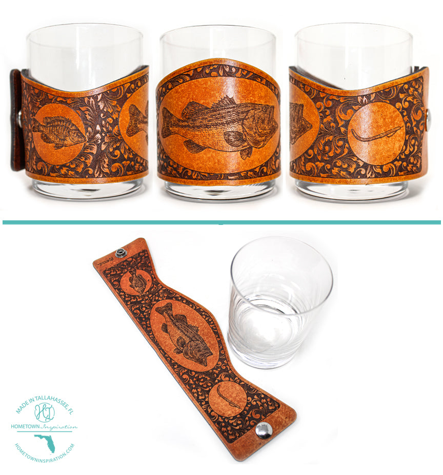 Whiskey Glass Leather Wrap - Large Mouth Bass Engraver Set
