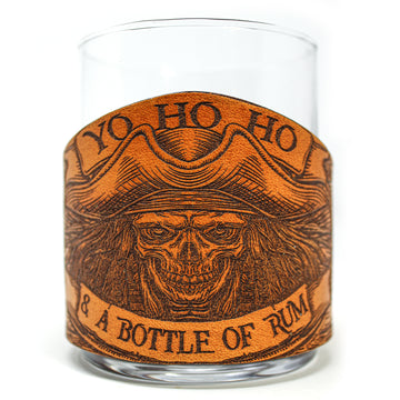 Whiskey Glass Leather Wrap - Pirate Toast - Skeleton Pirate