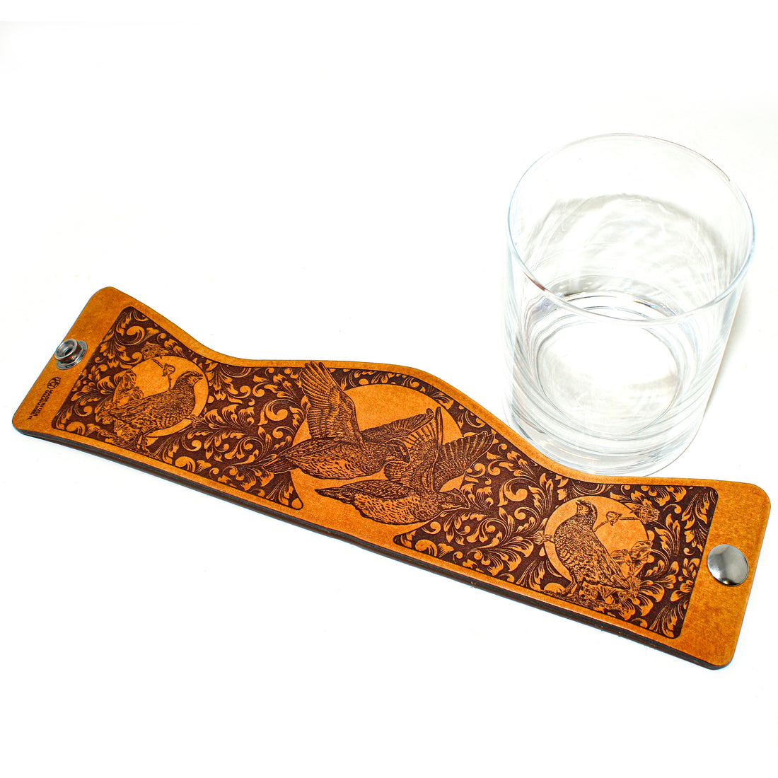 Envoltura de cuero para vaso de whisky - Jumping Lab Bird Dog Engraver glass