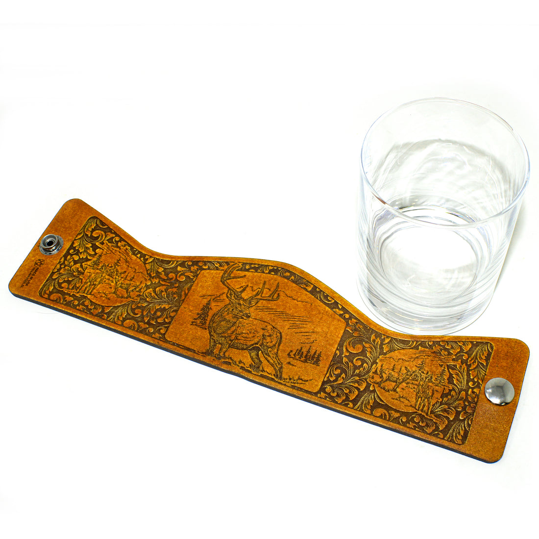 Envoltura de cuero para vaso de whisky - Jumping Lab Bird Dog Engraver glass