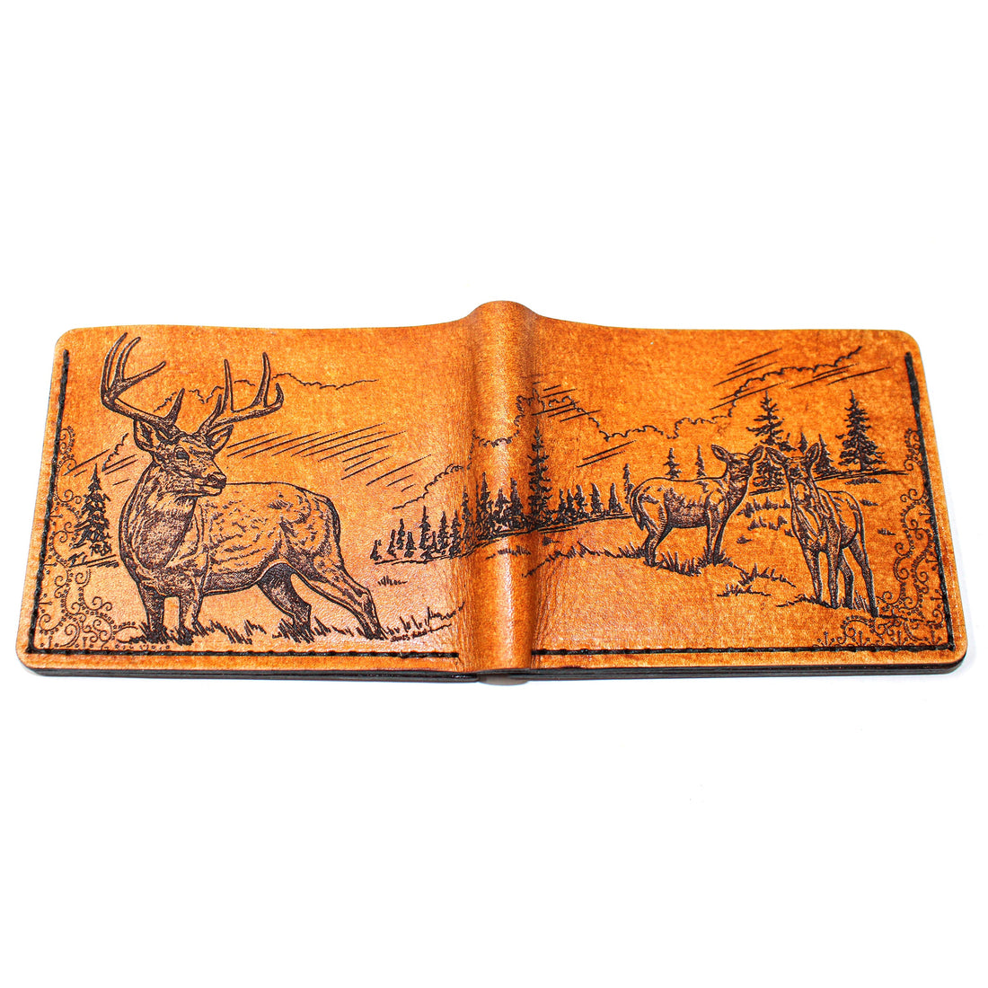 Leather Bill Fold Mens Wallet -  Whitetail Glance