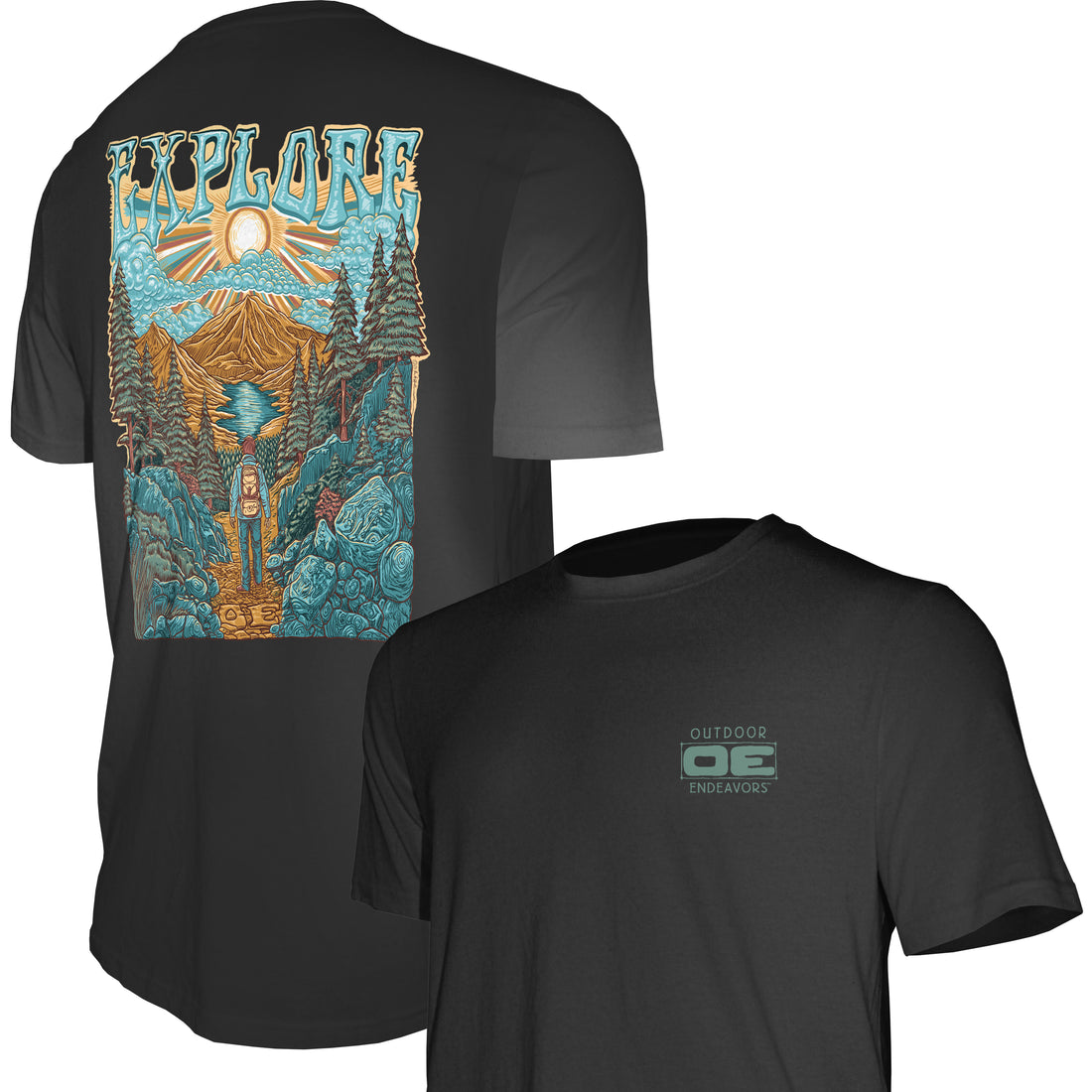 Esfuerzos al aire libre por ahí: camiseta hecha en Estados Unidos - EXPLORAR VOLVER