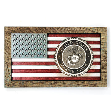 Arte de pared de madera 3D - Bandera americana del sello de los marines