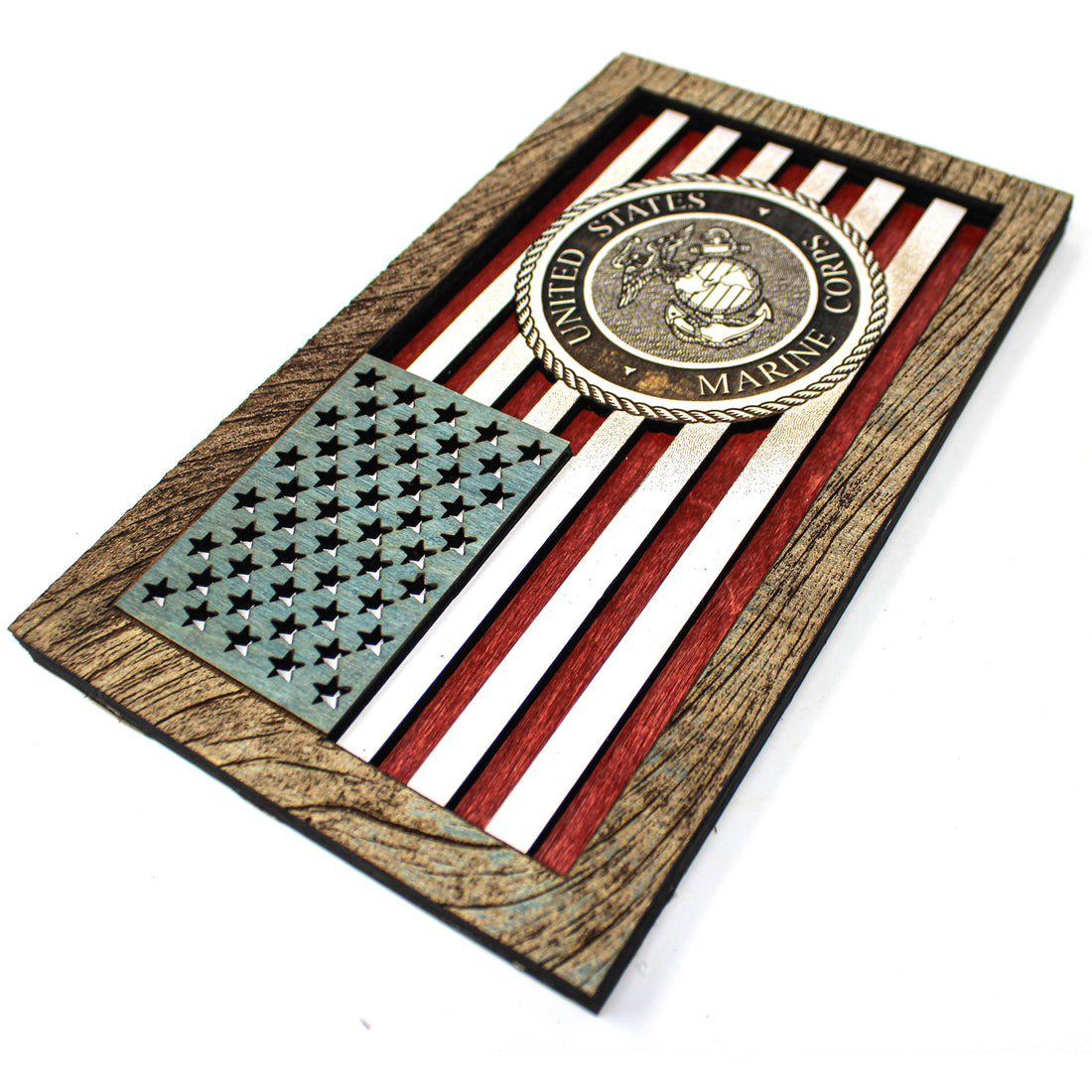 3D Wood Wall Art - Marines Seal American Flag