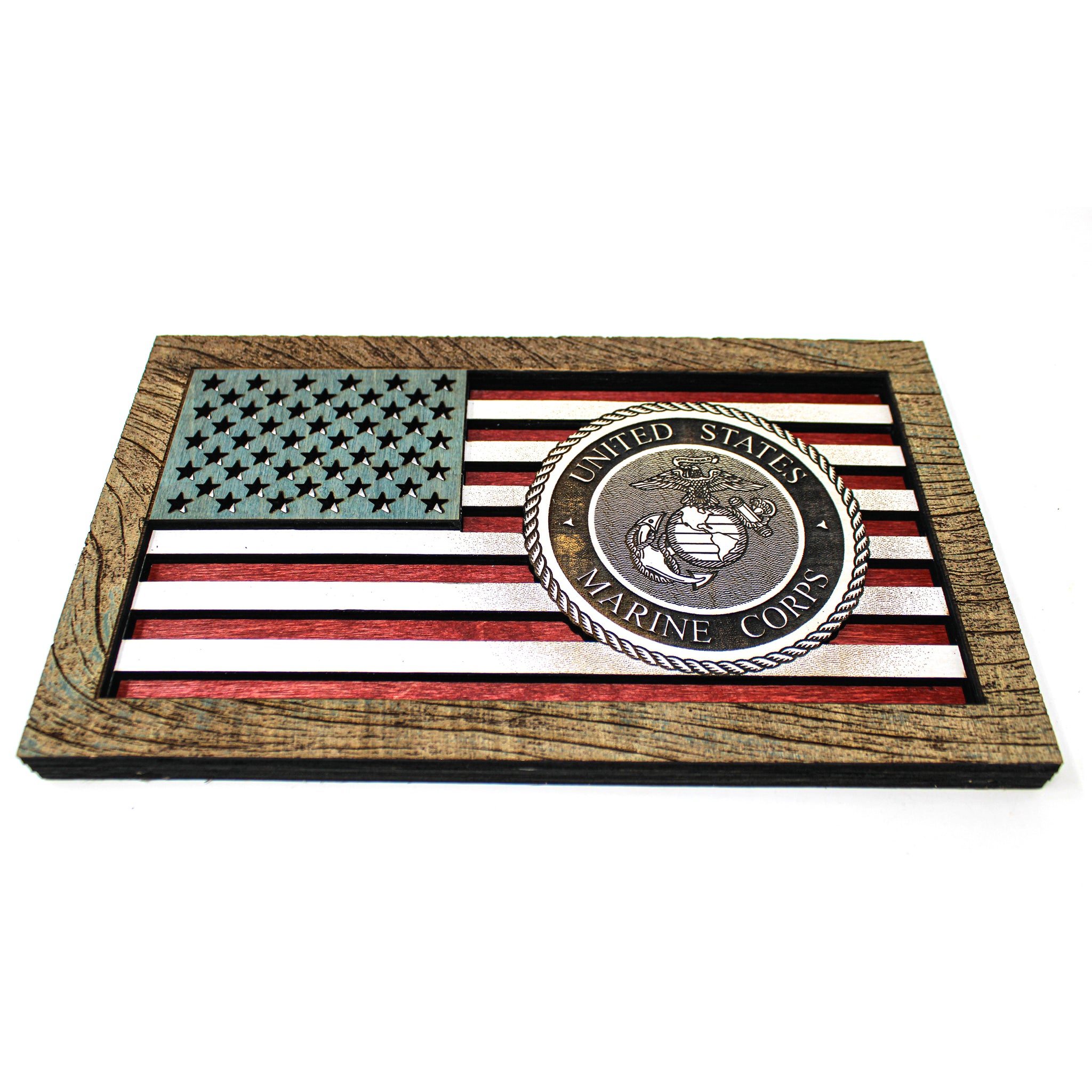 3D Wood Wall Art - Marines Seal American Flag