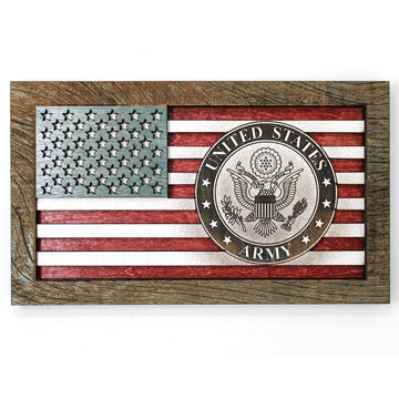 Arte de pared de madera 3D - Bandera estadounidense del sello del ejército