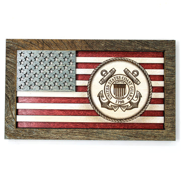 Arte de pared de madera 3D - Bandera estadounidense con sello de la Guardia Costera