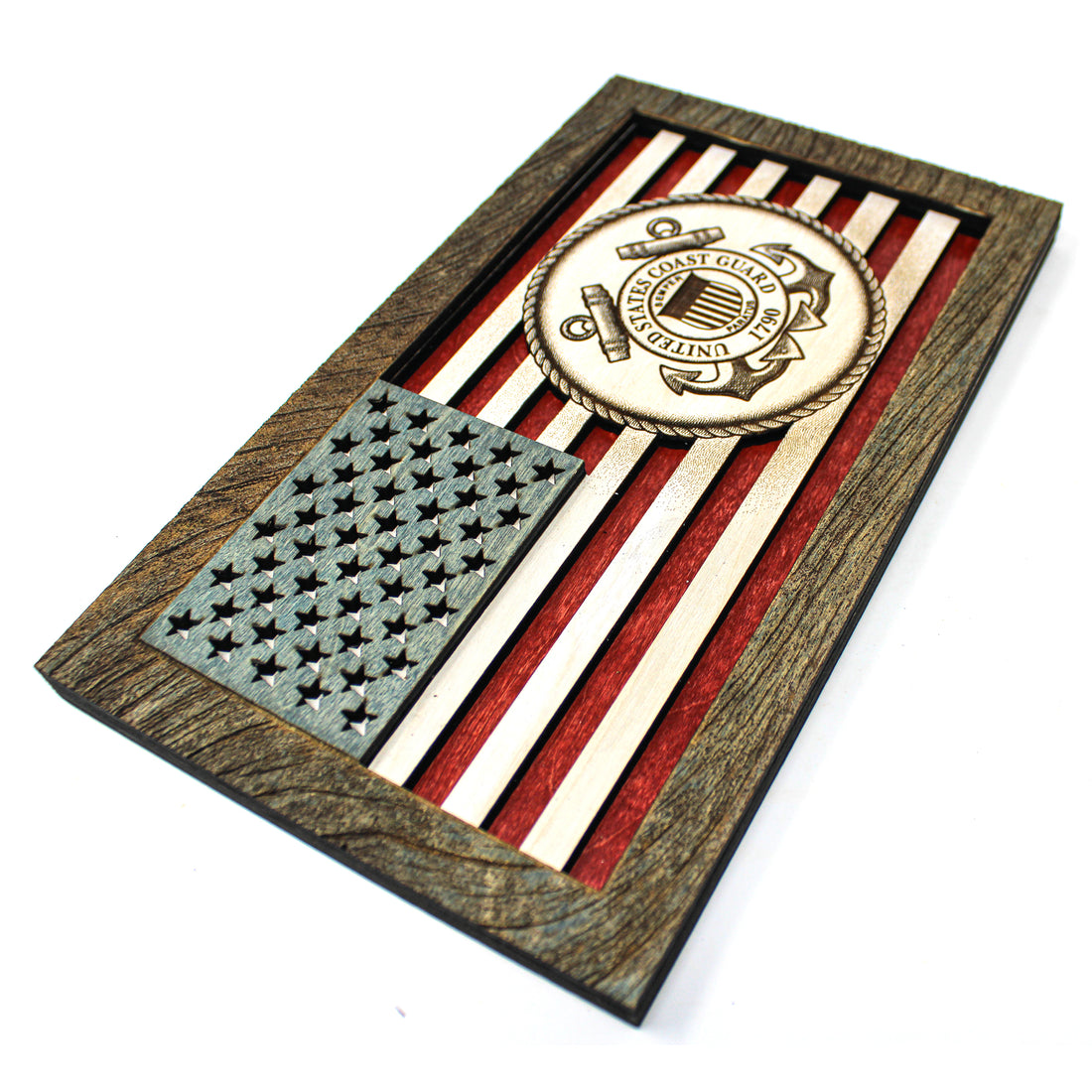 3D Wood Wall Art - Coast Guard Seal American Flag