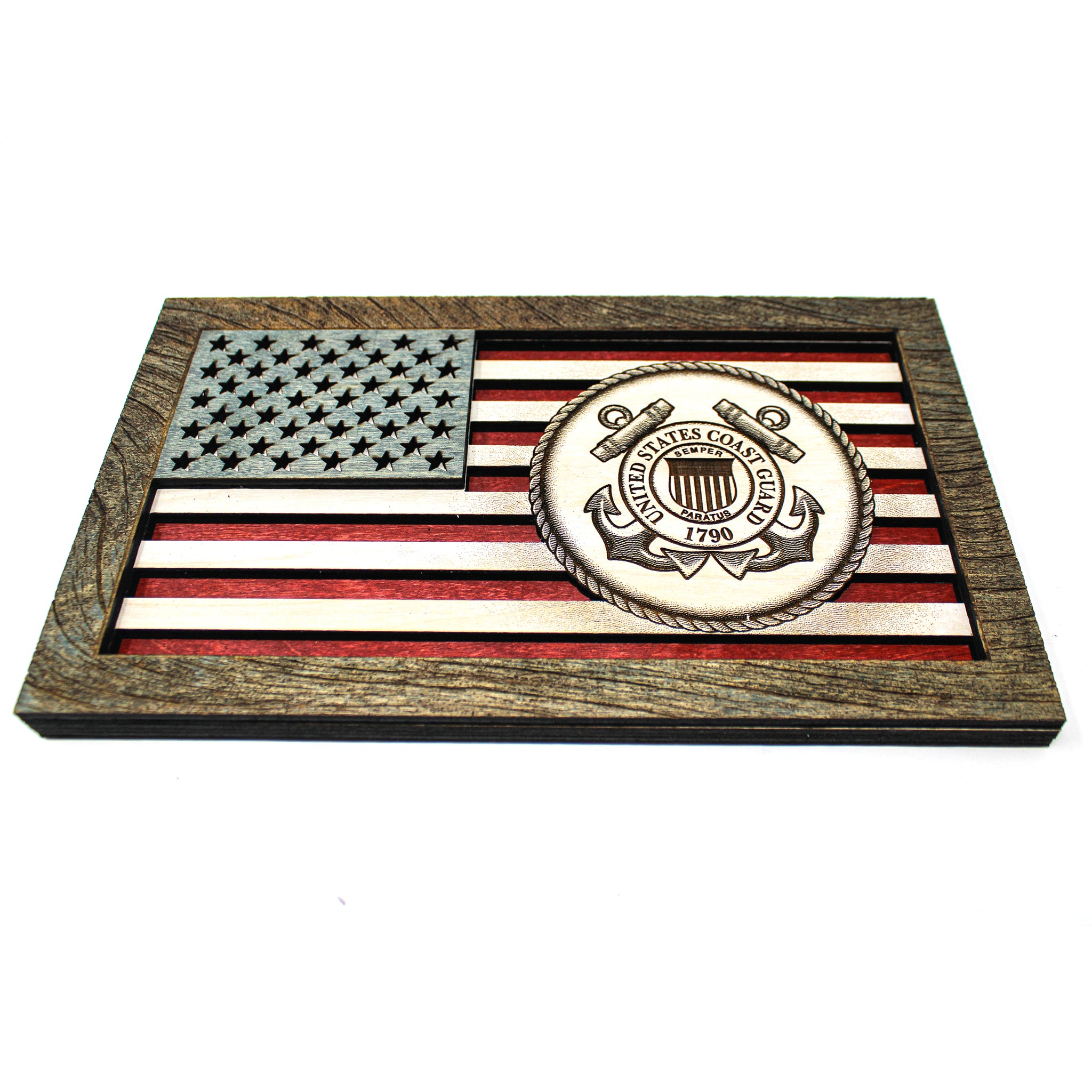 3D Wood Wall Art - Coast Guard Seal American Flag