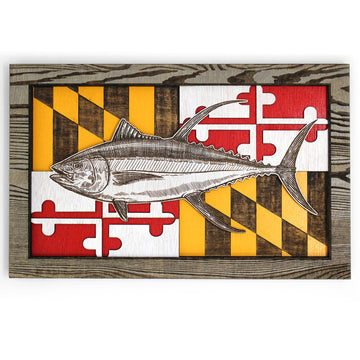 Arte de la pared - Arte de madera 3D de la bandera de Maryland del atún aleta amarilla