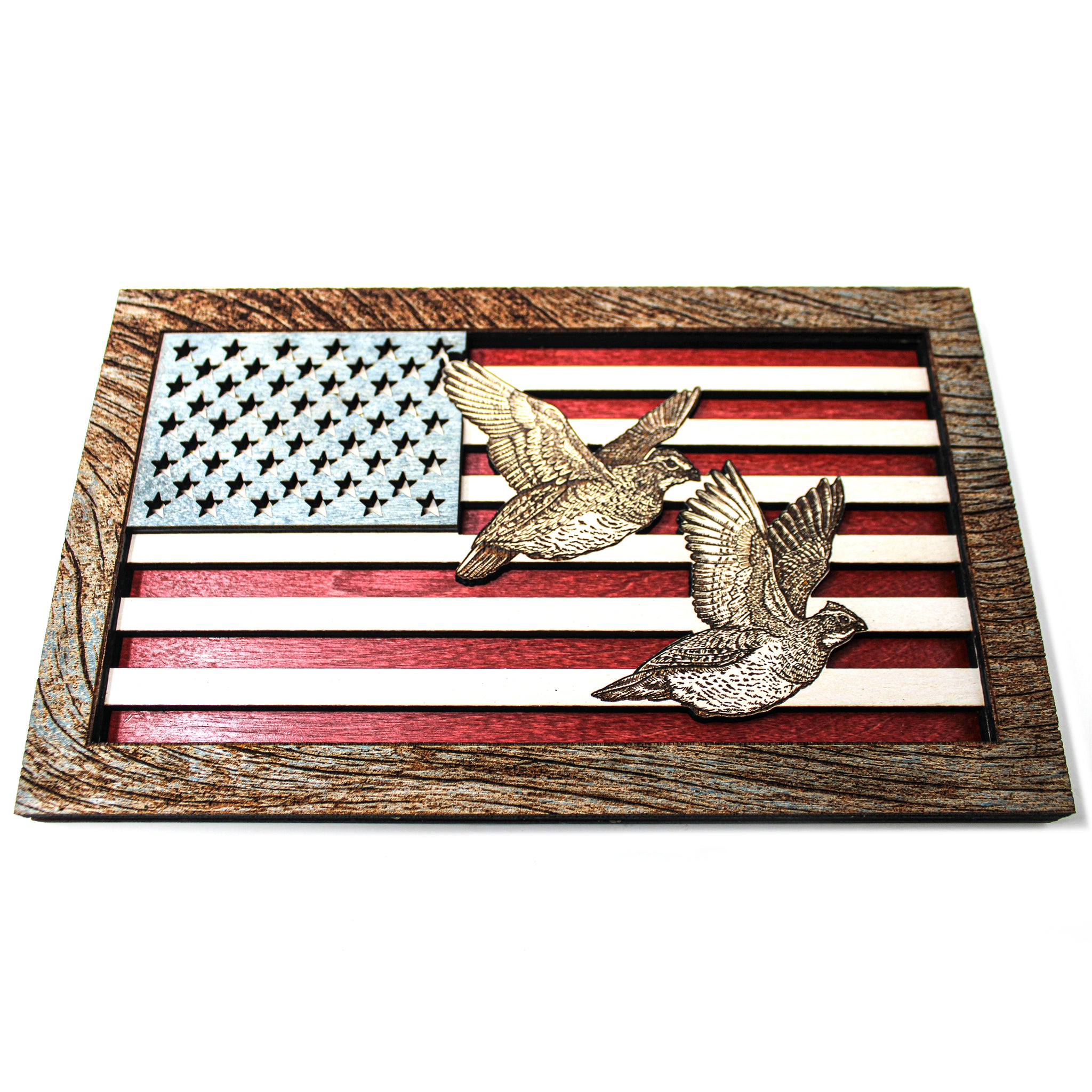 Wall Art - Quail American Flag 3D Wood Art