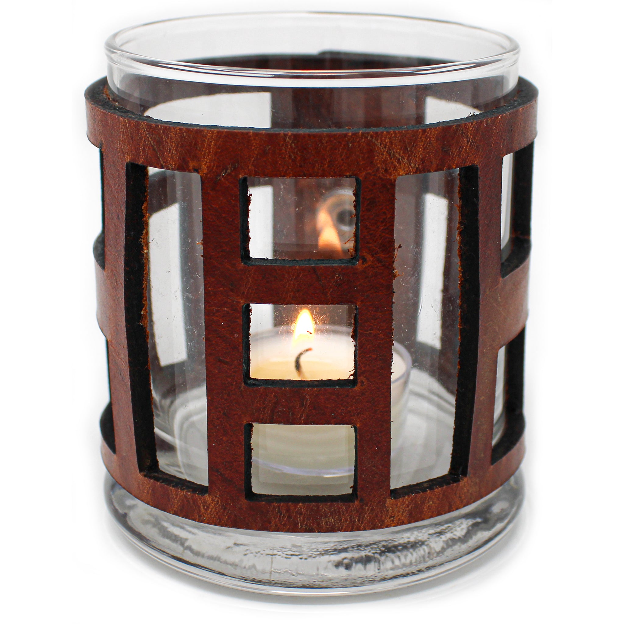 Leather Luminary Candle Set - Rectangles Repeat
