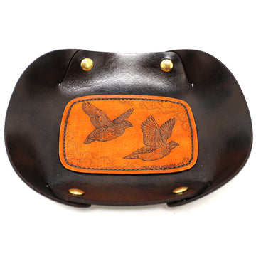 Leather Valet Tray - Quail in flight