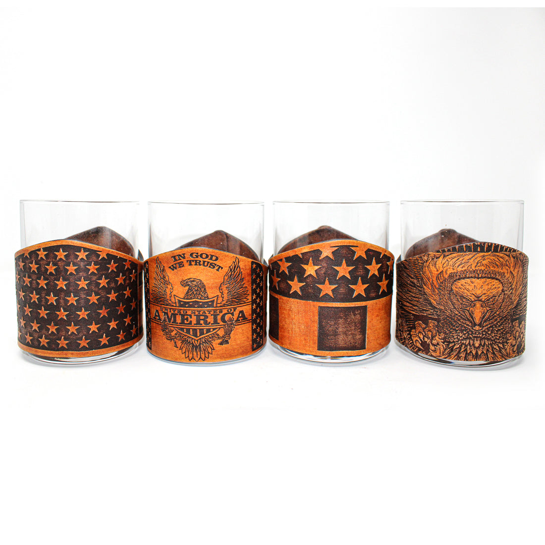 Envoltura de cuero para vaso de whisky - Conjunto de grabador patriótico