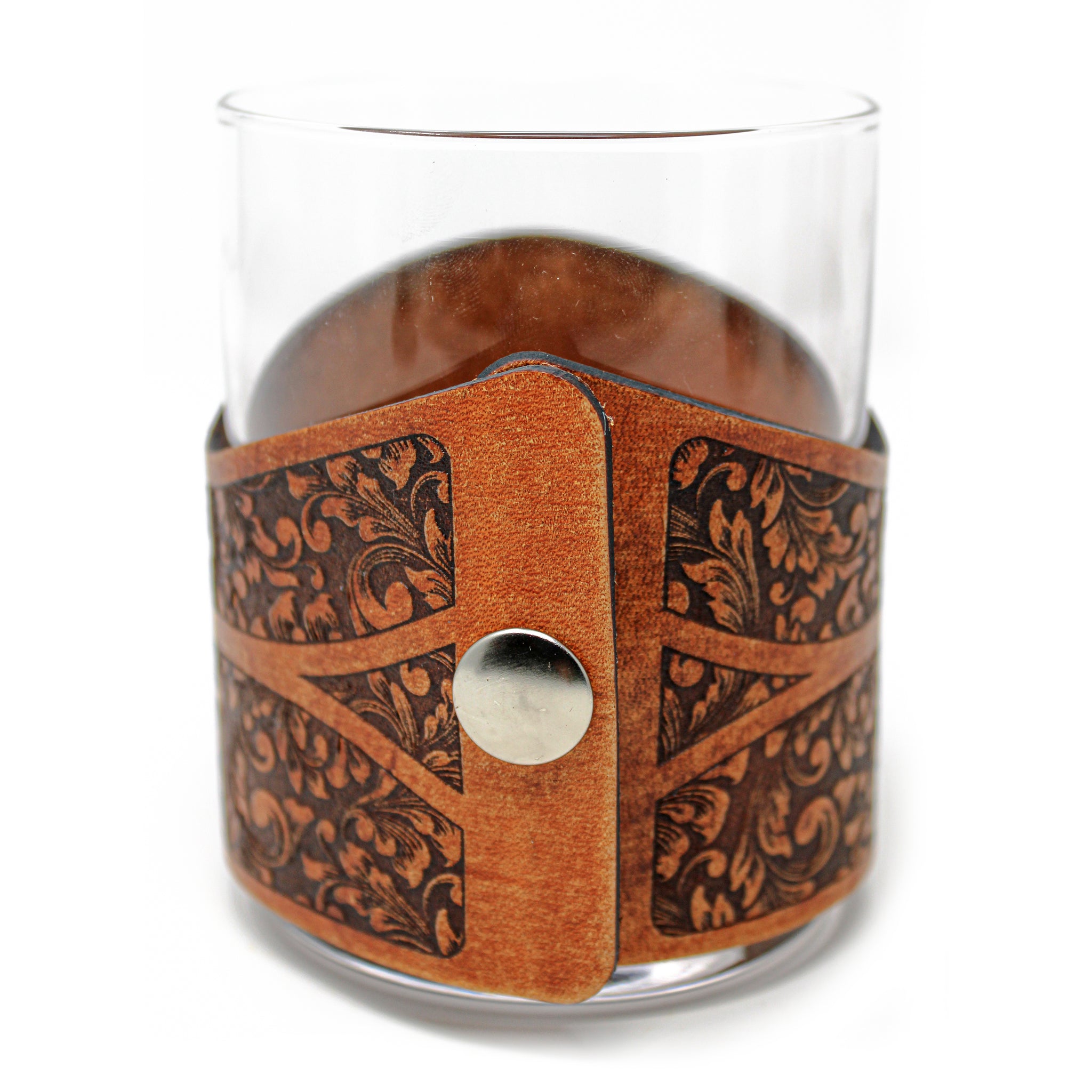 Whiskey Glass Leather Wrap - Tarpon Engraver glass