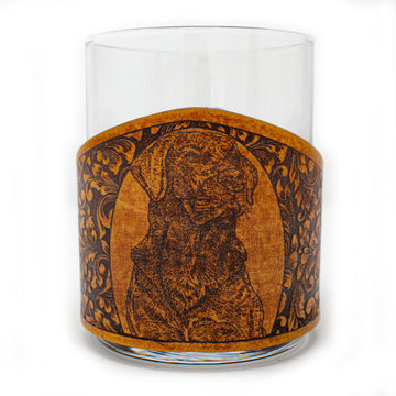 Envoltura de cuero para vaso de whisky - Vaso grabador de perro pájaro de laboratorio