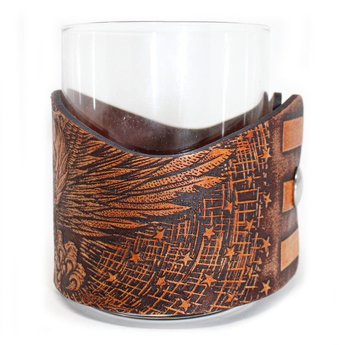 Envoltura de cuero para vaso de whisky - Vidrio American Eagle Dive Engraver