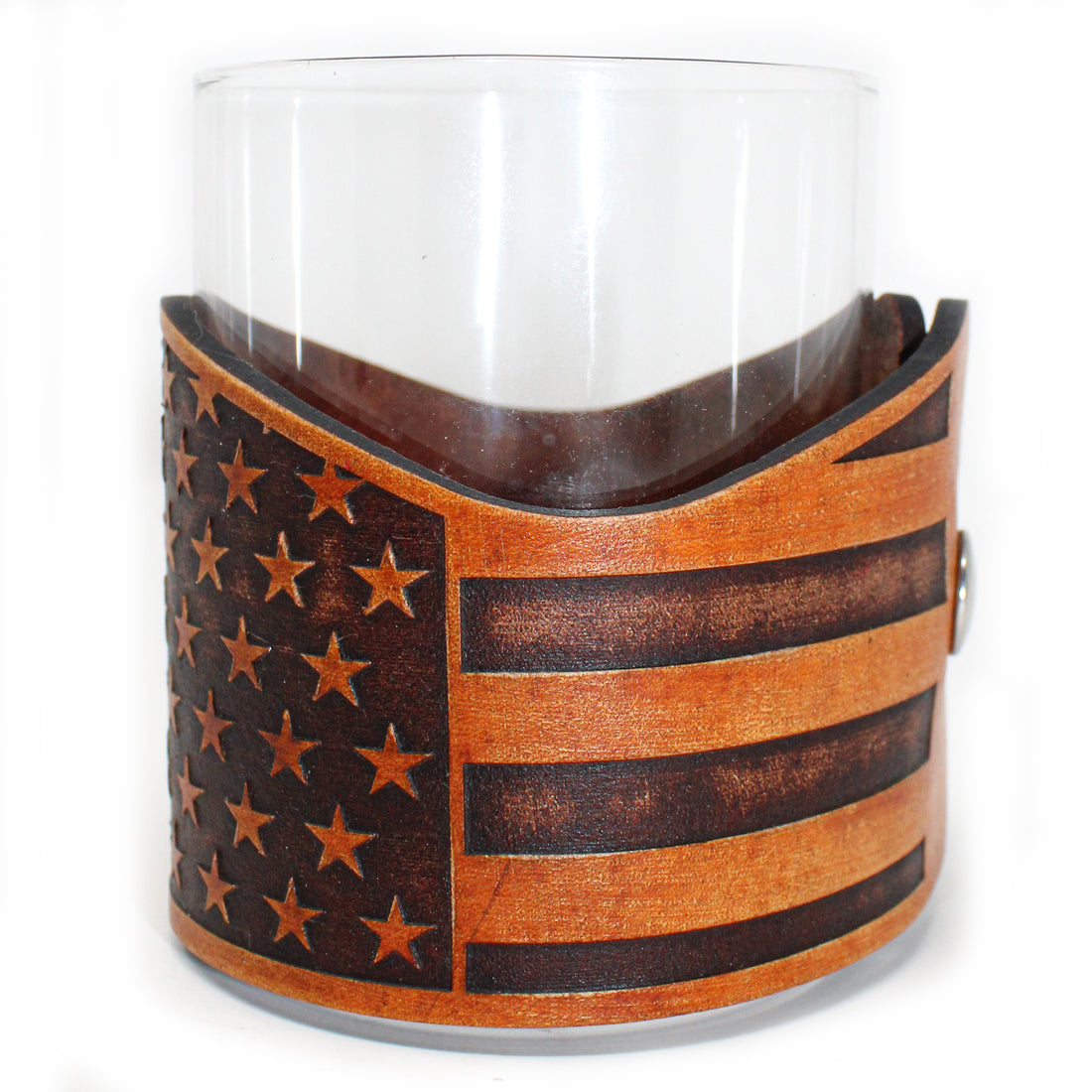 Envoltura de cuero para vaso de whisky - Vaso grabador horizontal de estrellas y barras