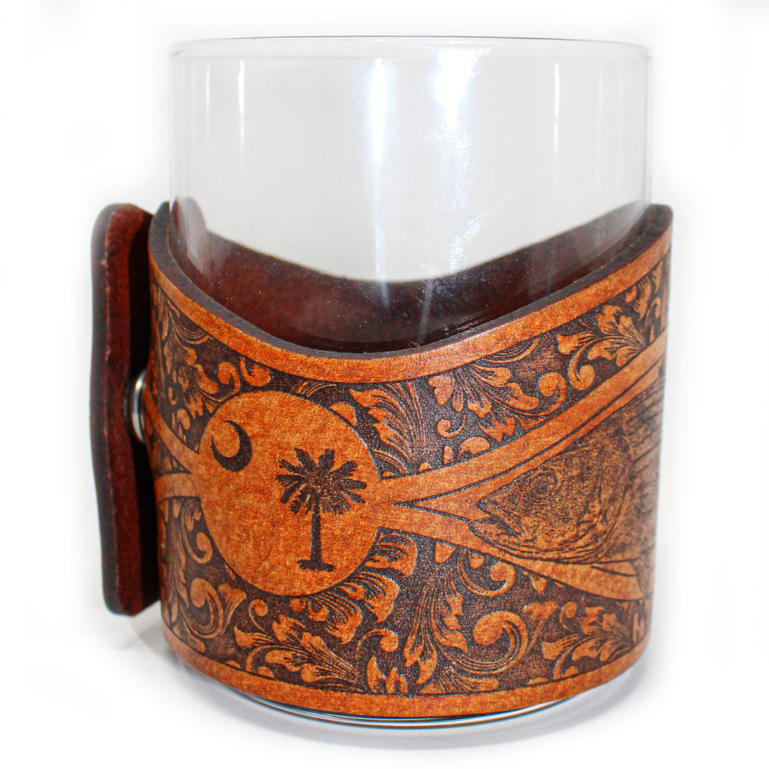 Envoltura de cuero para vaso de whisky - Vaso grabador estilo SC Striper