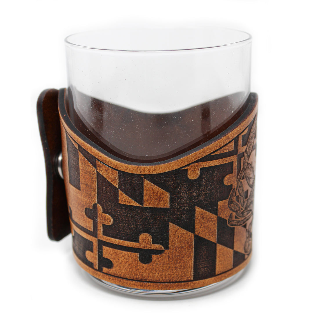 Envoltura de cuero para vaso de whisky - Vidrio grabador de cangrejo azul estilo MD