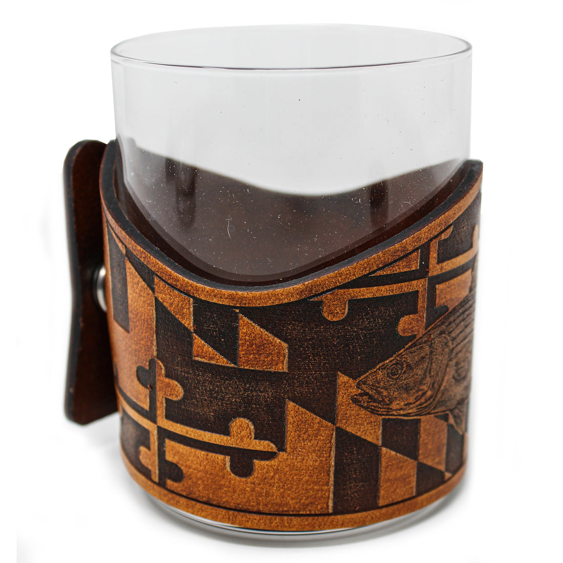Envoltura de cuero para vaso de whisky - Vidrio grabador estilo MD