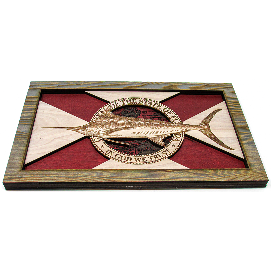 Wall Art - Blue Marlin Florida Flag 3D Wood Art