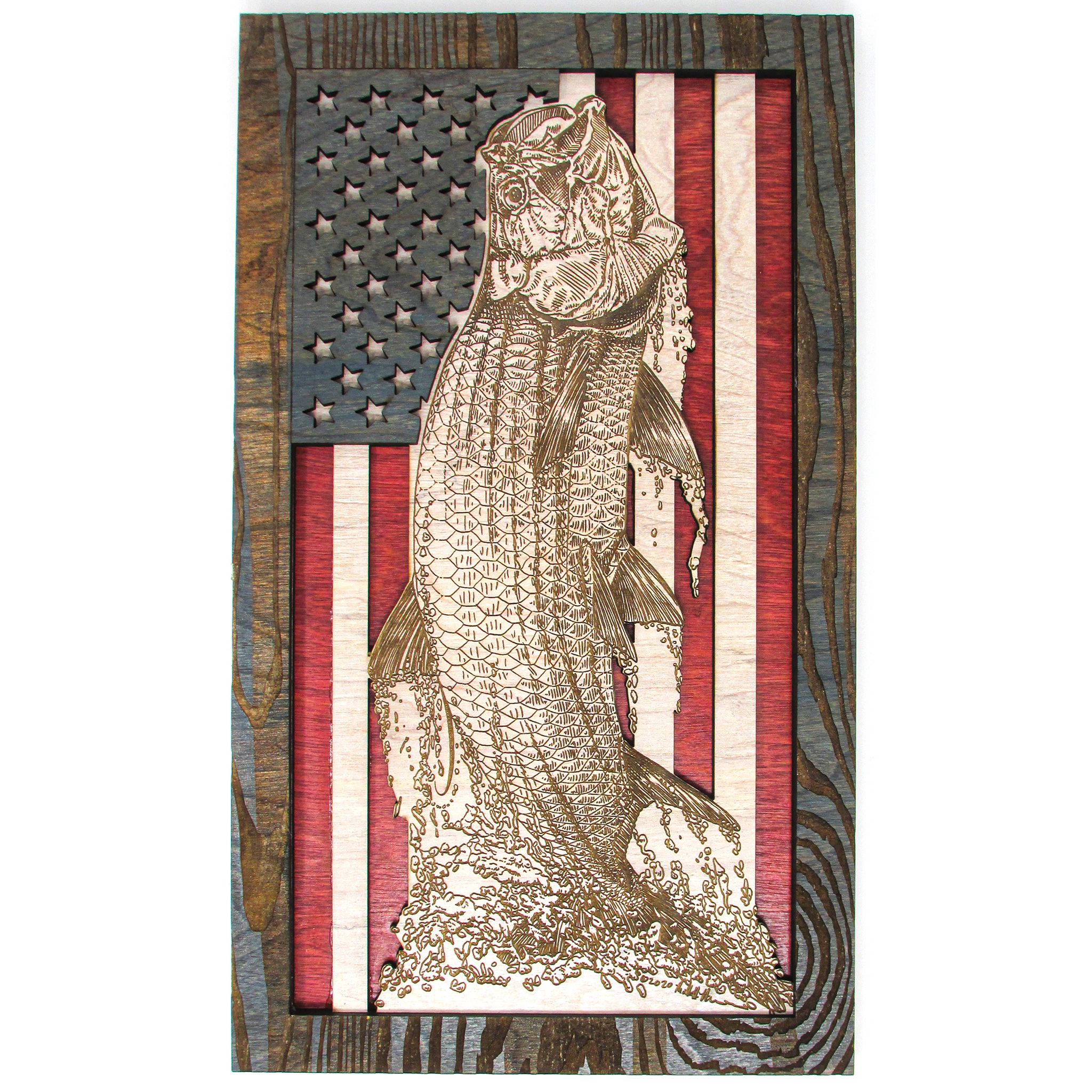 Wall Art - Jumping Tarpon American Flag 3D Wood Art