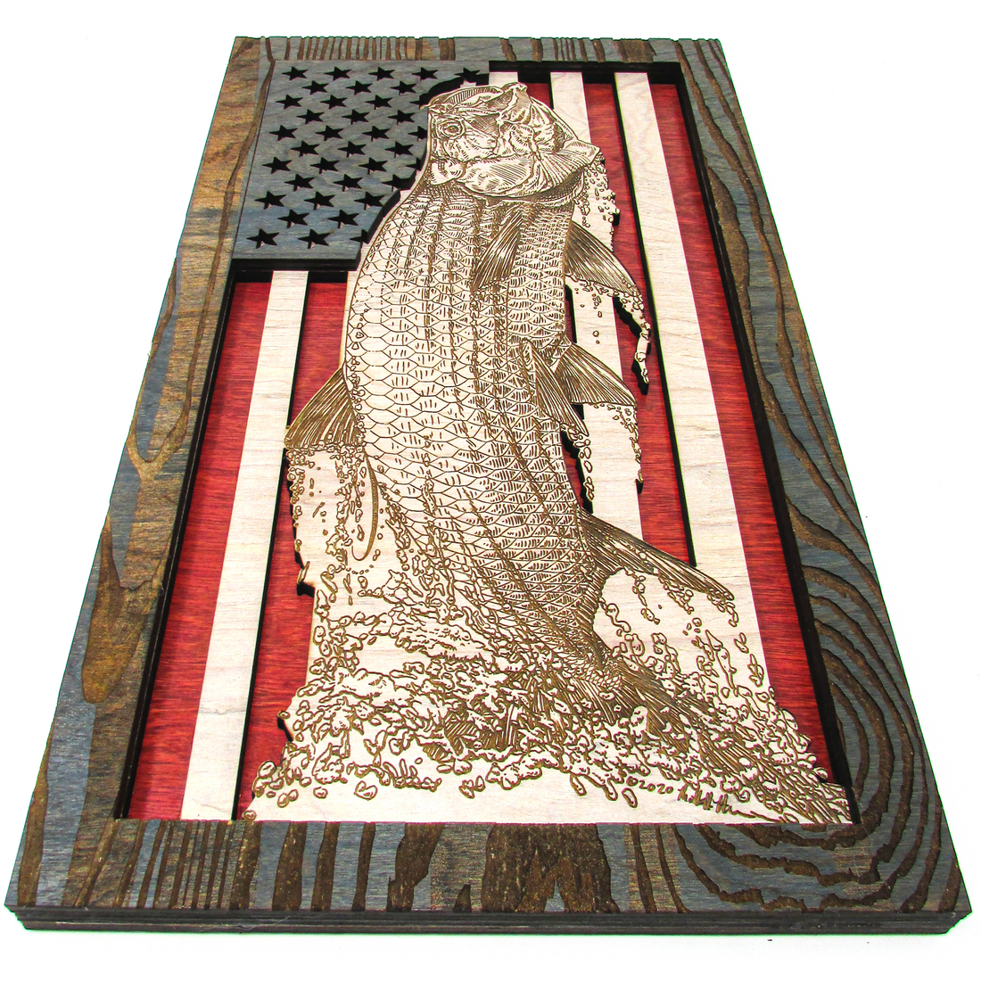 Wall Art - Jumping Tarpon American Flag 3D Wood Art