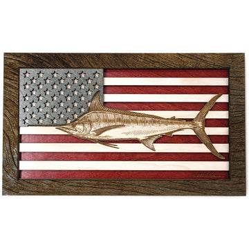 Wall Art - Blue Marlin American Flag 3D Wood Art