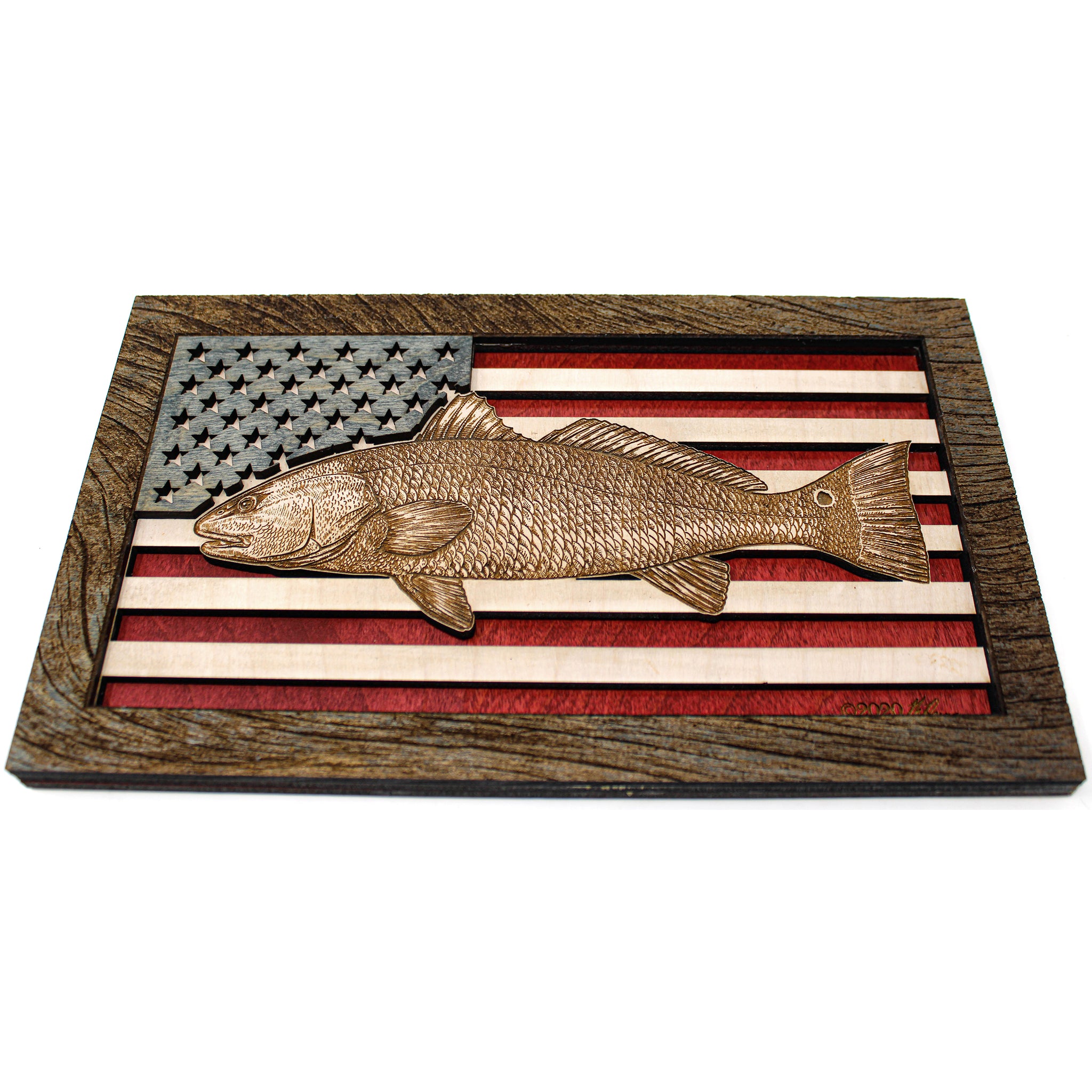 Wall Art - Redfish American Flag 3D Wood Art