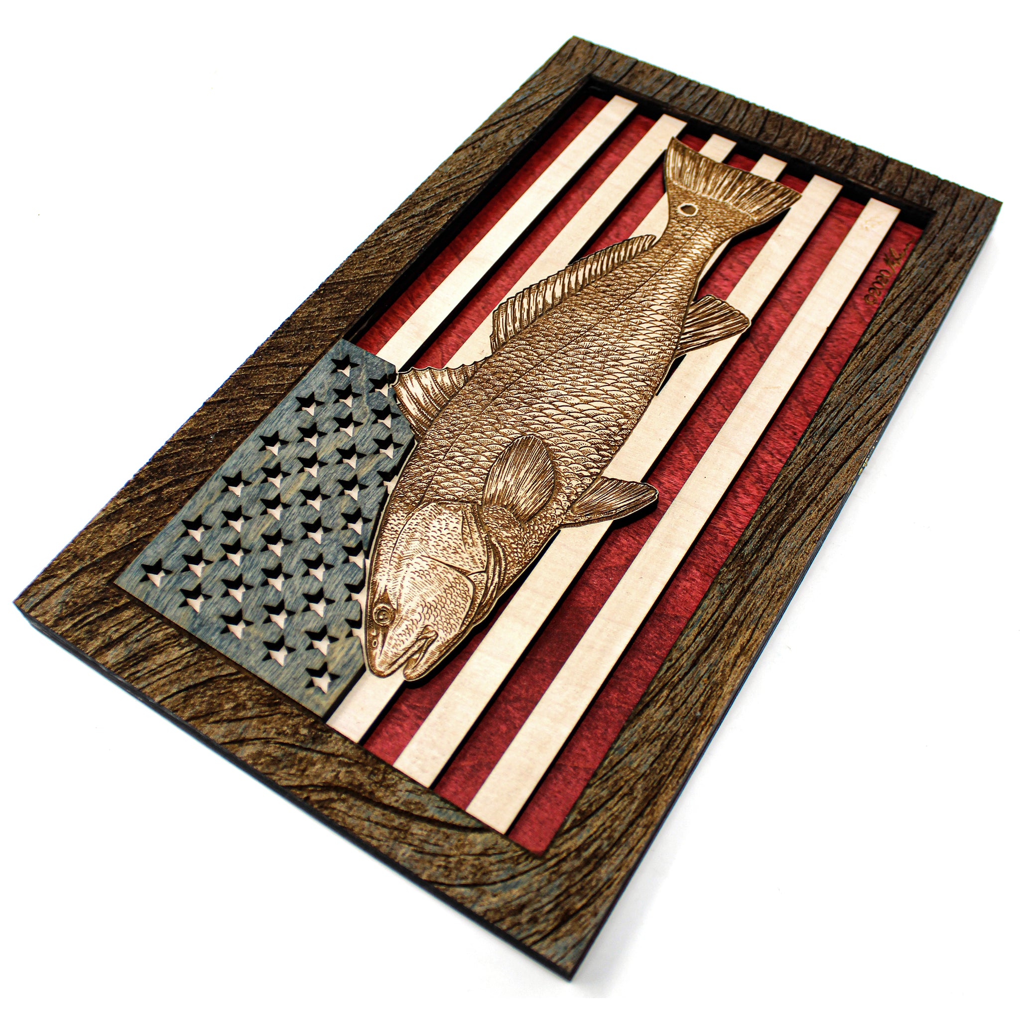 Wall Art - Redfish American Flag 3D Wood Art
