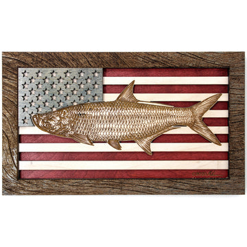 Arte de la pared - Arte de madera 3D de la bandera americana de Tarpon