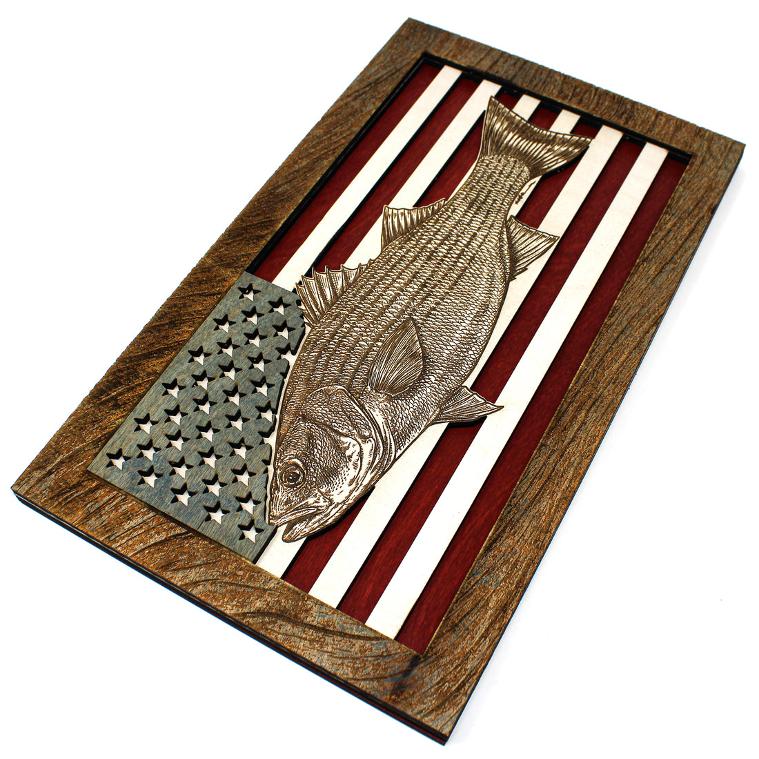 Wall Art - Striped Sea Bass American Flag 3D Wood Art