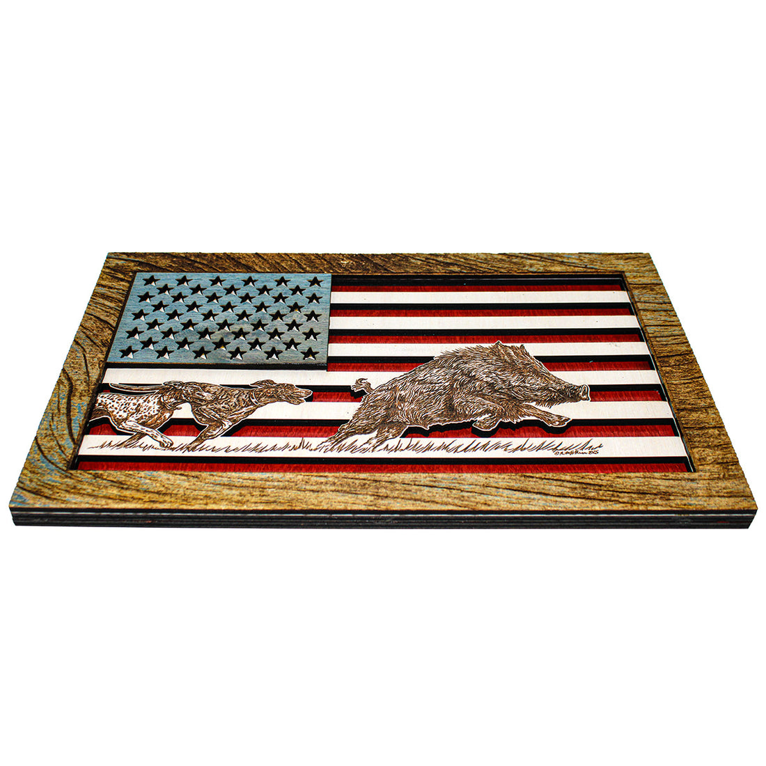 Wall Art - American Flag 3D Wood Art - Boar Pursuit