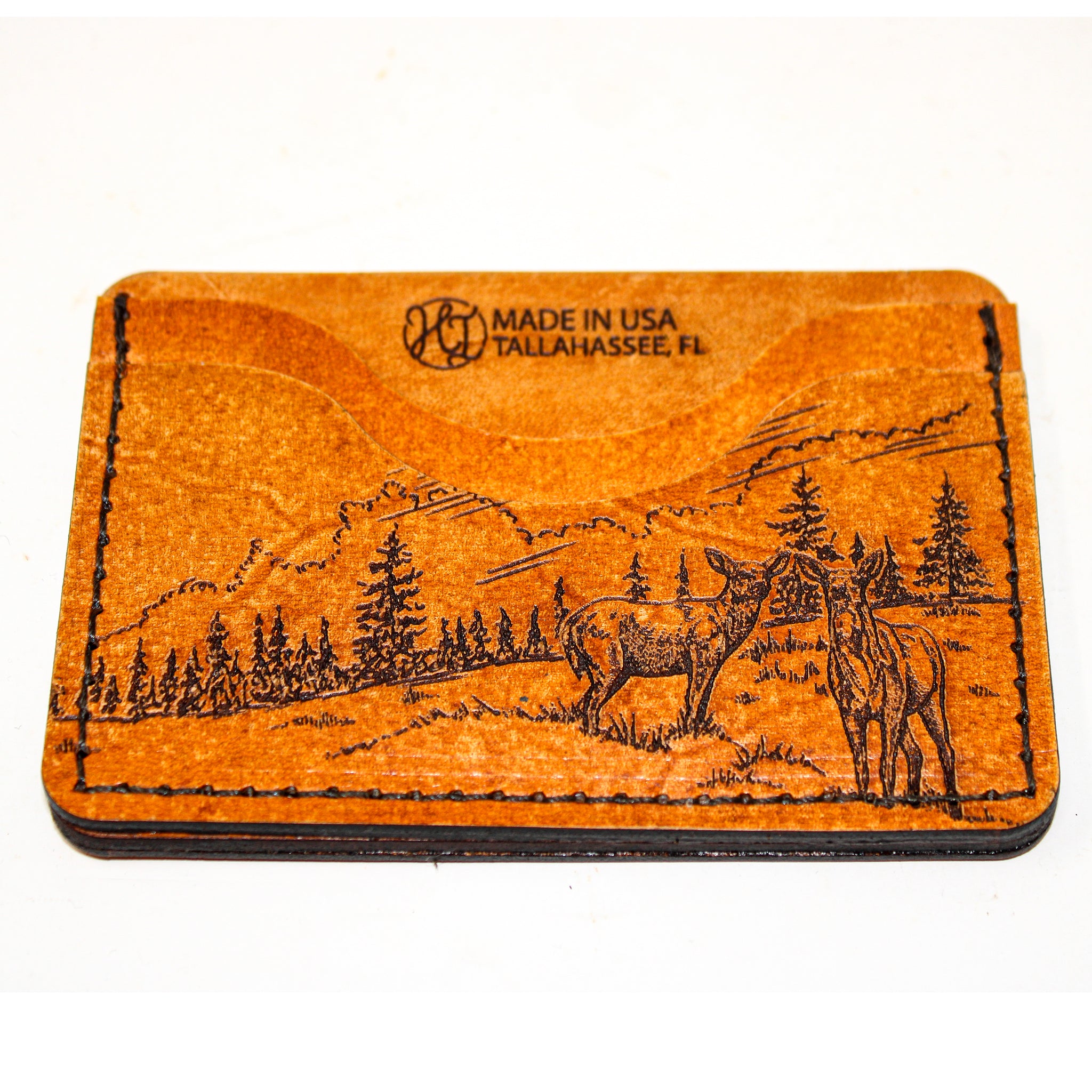 Leather Card Holder Mens Wallet -  Whitetail Glance