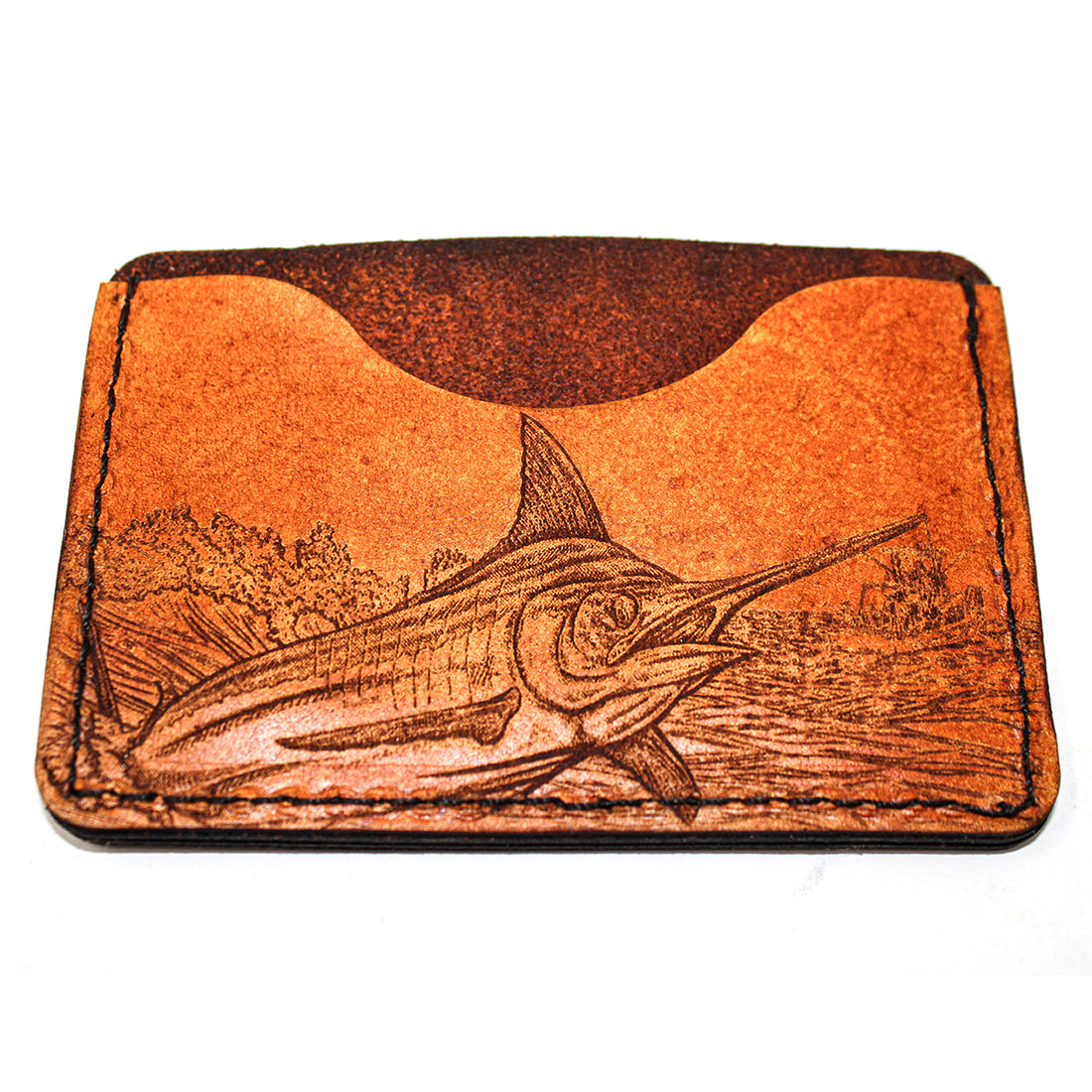 Handcrafted Blue Marlin Leather Card Wallet - Made to Order in USA