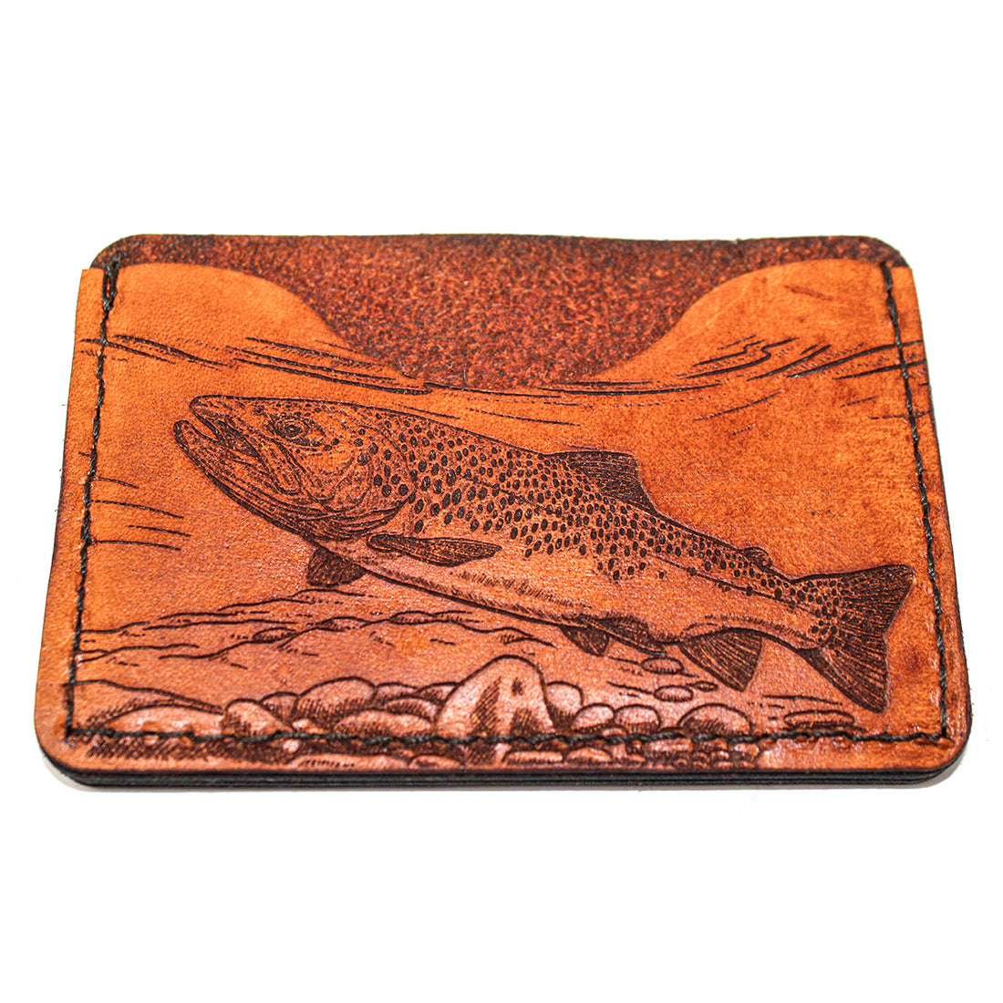 Handcrafted Brown Trout Leather Card Wallet - Made to Order in USA
