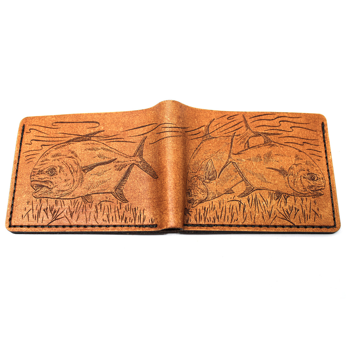 Leather Bill Fold Mens Wallet -  Permits in the shallows