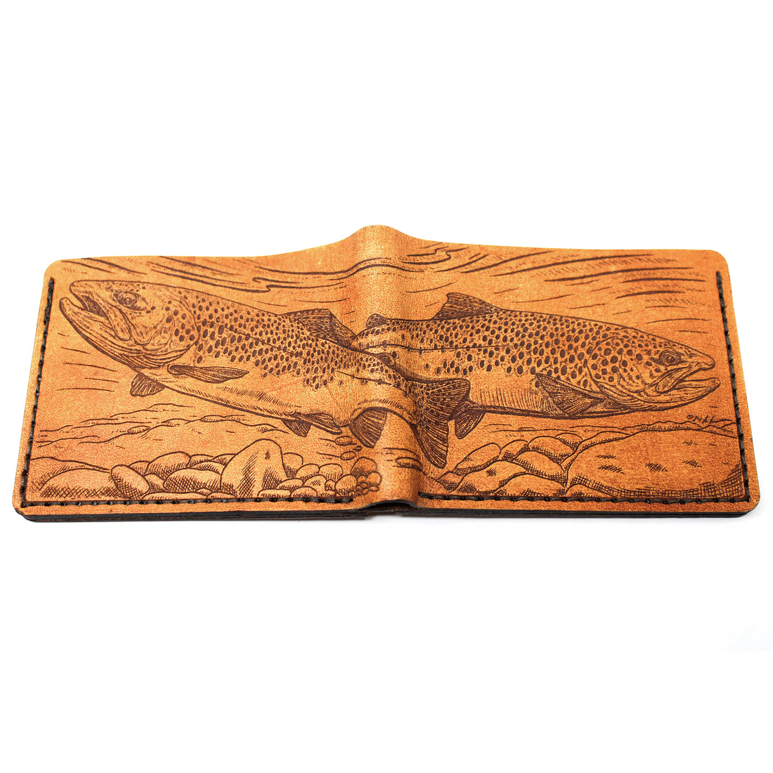 Leather Bill Fold / Bifold Mens Wallet -  Brown Trout