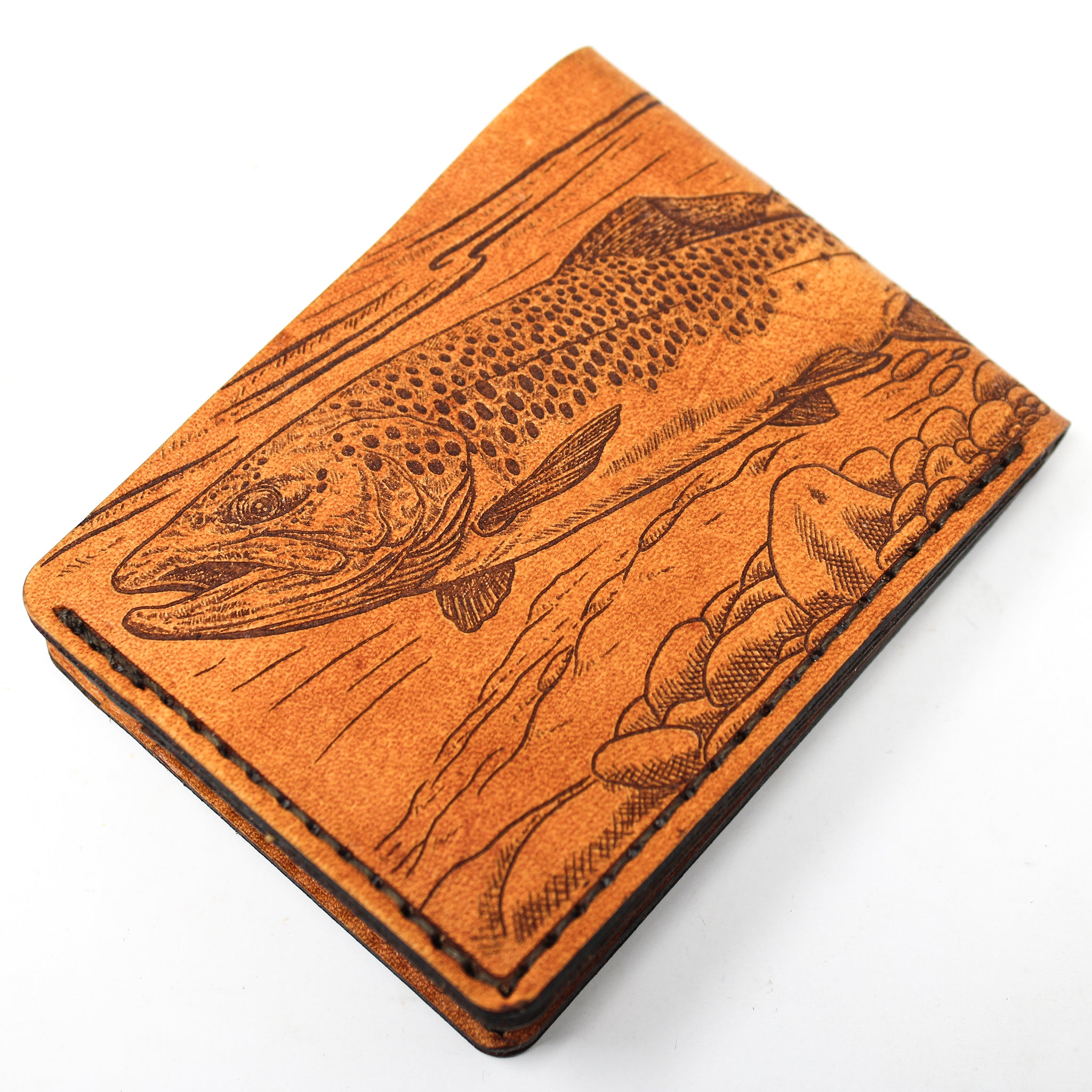 Leather Bill Fold Mens Wallet -  Brown Trouts