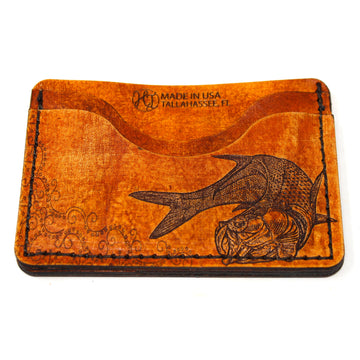 Leather Card Holder Mens Wallet -  Twisting Tarpon