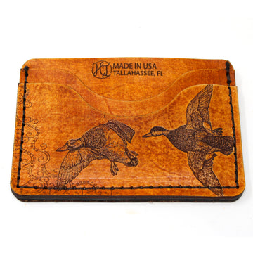 Leather Card Holder Mens Wallet -  Duck Hunt