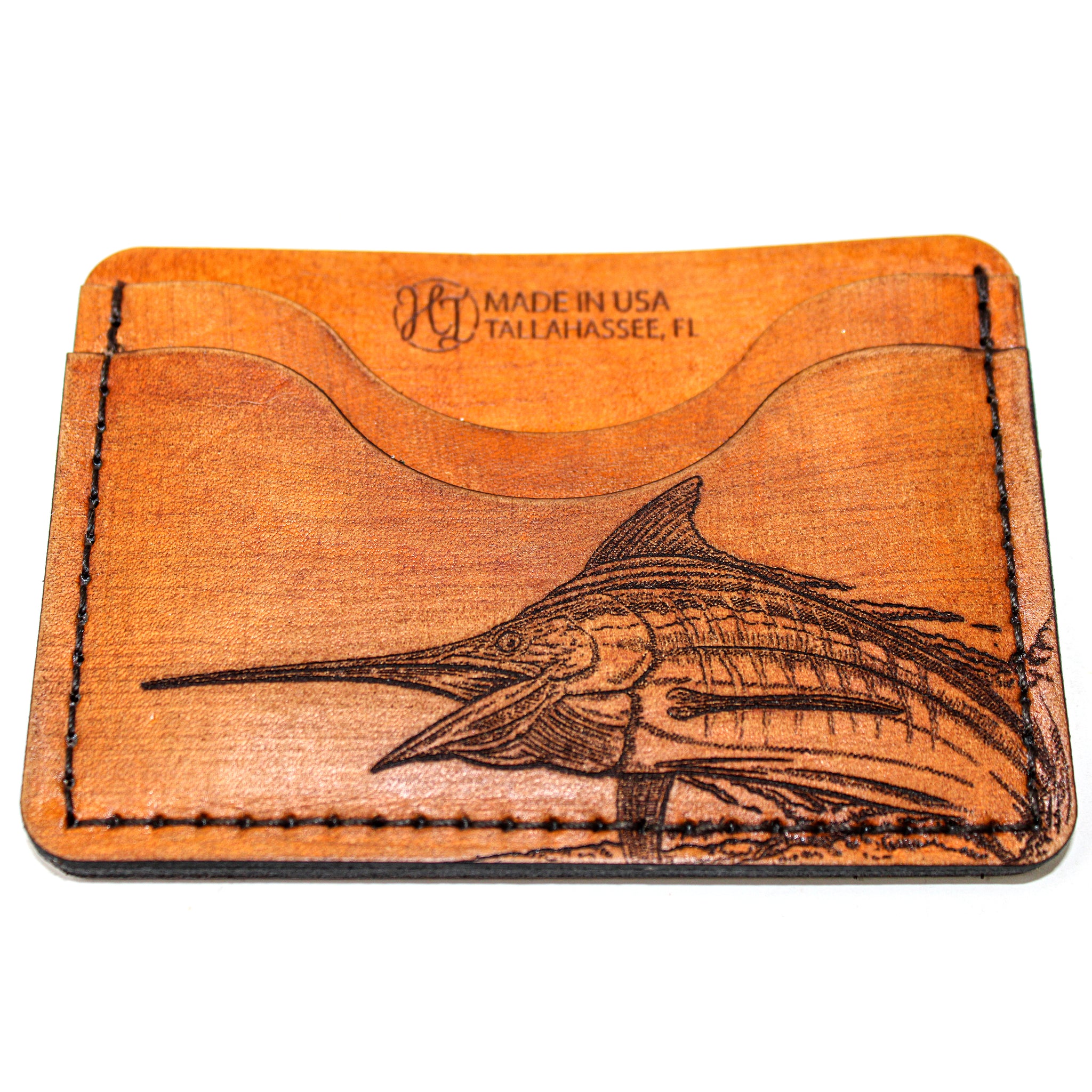 Leather Card Holder Mens Wallet -  Blue Marlin