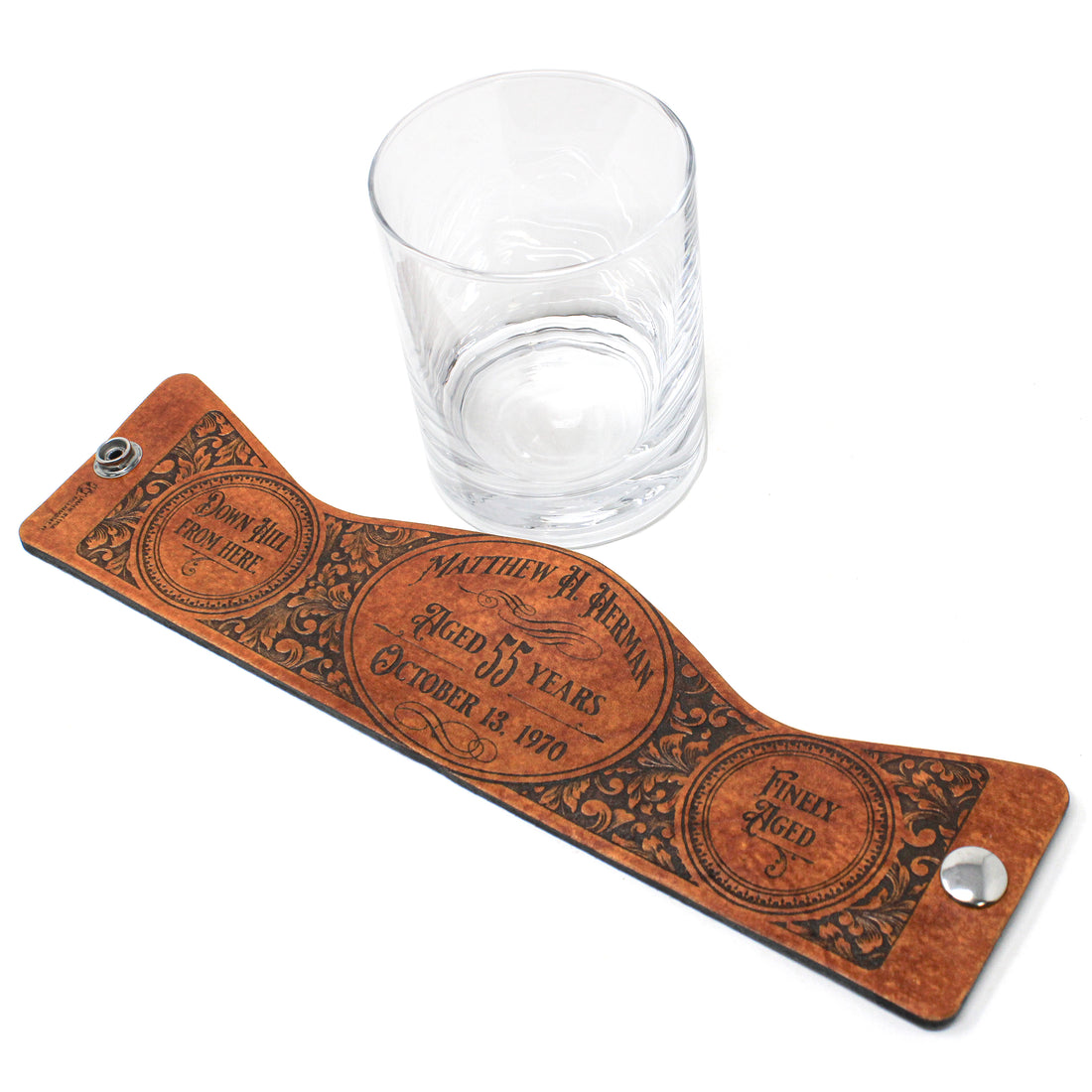 Whiskey Glass Leather Wrap - Custom Vintage Birthday