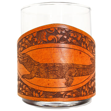 Envoltura de cuero para vaso de whisky - Jumping Lab Bird Dog Engraver glass