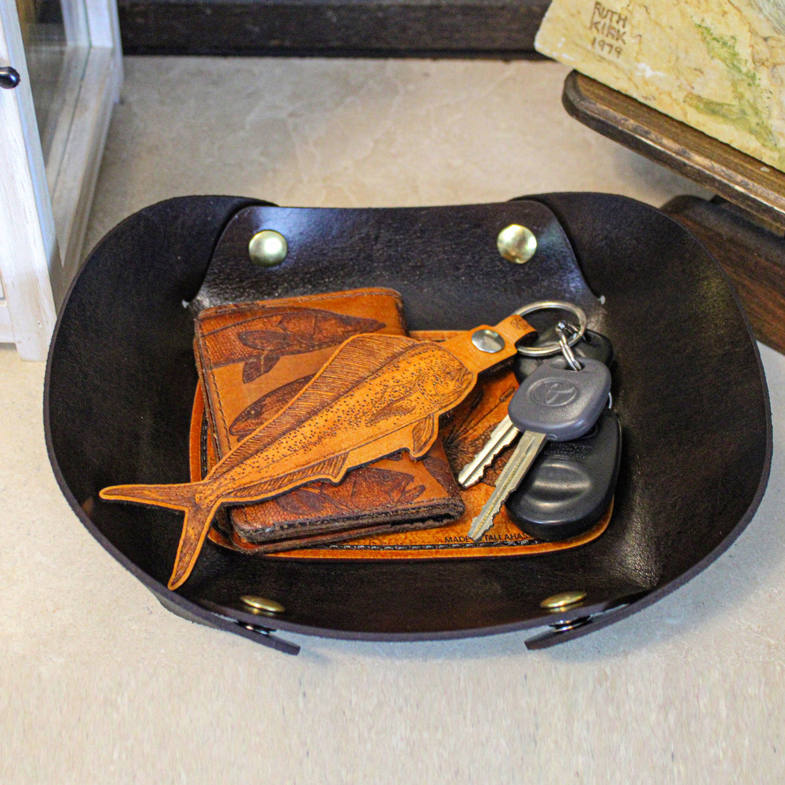 Leather Valet Tray - FSU Seminole Head