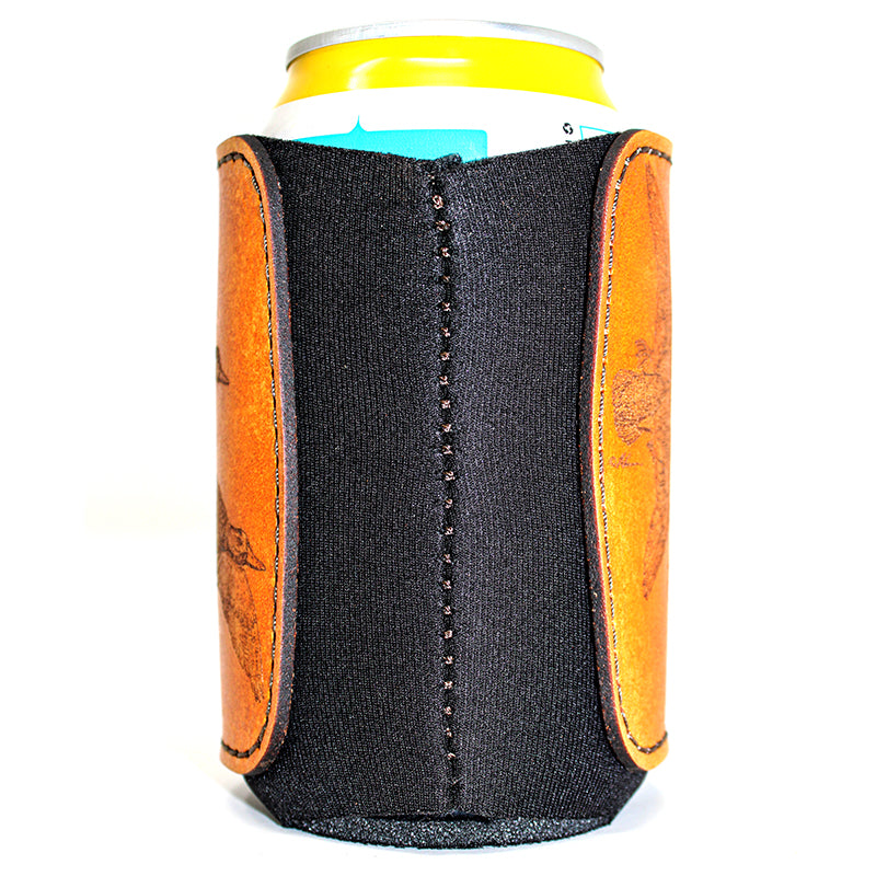 Handcrafted Leather Patch Drink Sleeve - Mallard ducks