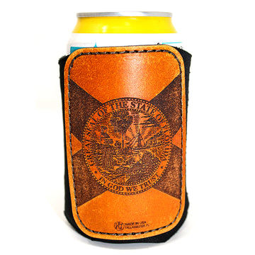 Handcrafted Leather Patch Drink Sleeve - Florida Flag