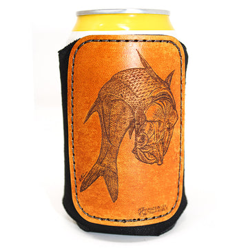 Handcrafted Leather Patch Drink Sleeve - Twisting Tarpon